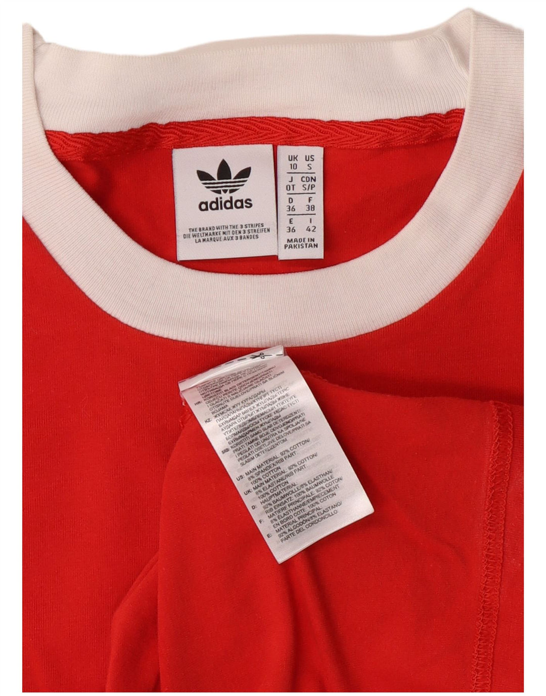 Adidas Damen Top Langarm UK 10 Small Rot gestreift Baumwolle
