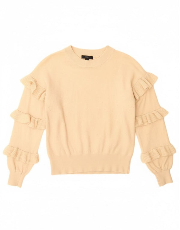 J. Crew Damen-Pullover mit Rüschen und Rundhalsausschnitt, UK 6, XS, Beige, Wolle