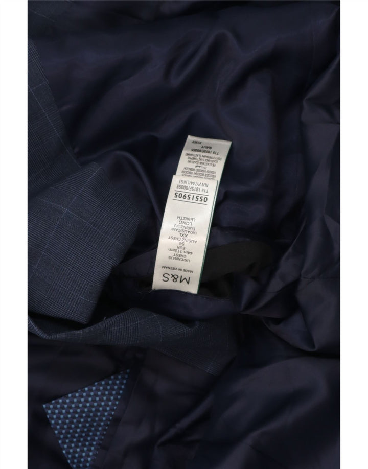 MARKS & SPENCER Mens 2 Button Blazer Jacket UK 44 2XL Navy Blue Check