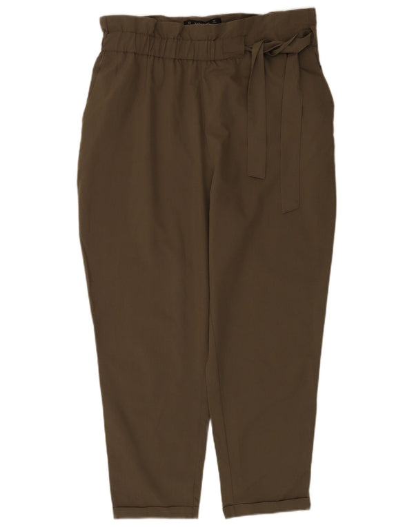 Zara Damen-Freizeithose mit hoher Taille, konisch zulaufend, Größe M, W28, L24, Khaki