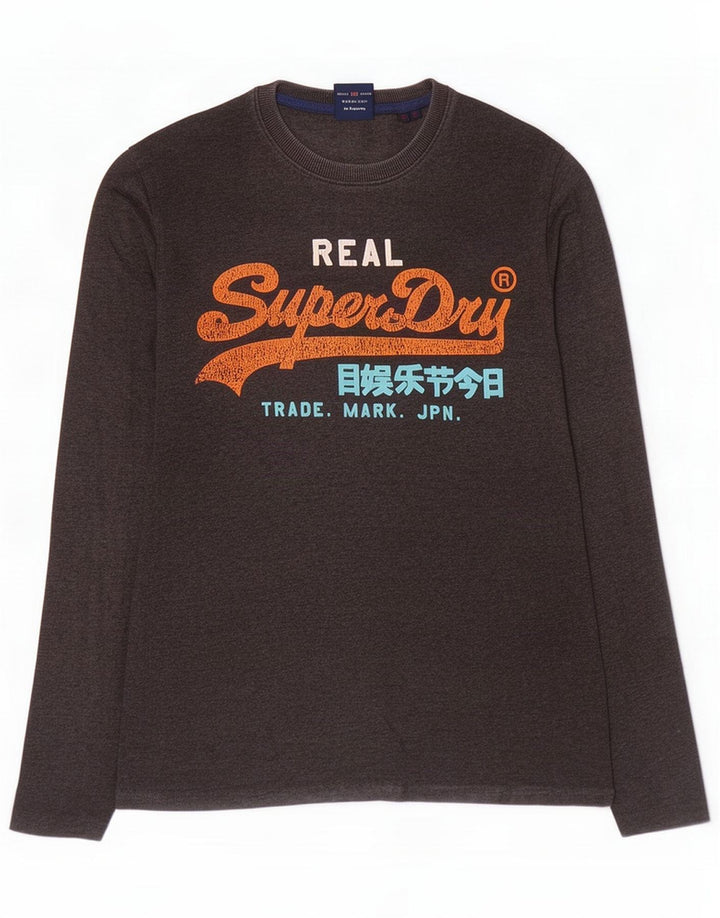 Superdry Herren Grafik-Top mit langen Ärmeln, mittelgraue Baumwolle