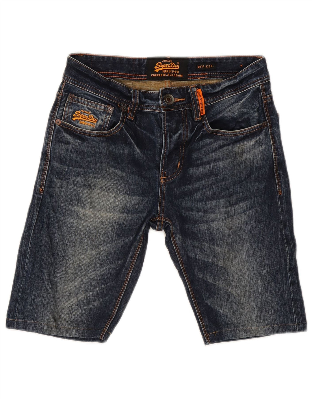 SUPERDRY Herren Officer Denim Shorts W28 Small Blaue Baumwolle