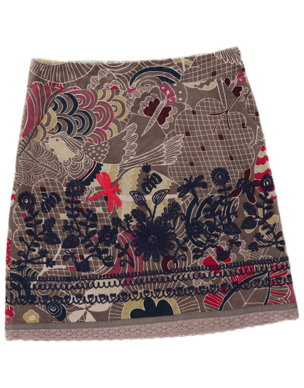 White Stuff Damen Samt-Minirock UK 12 Medium W33 Grau geblümte Baumwolle