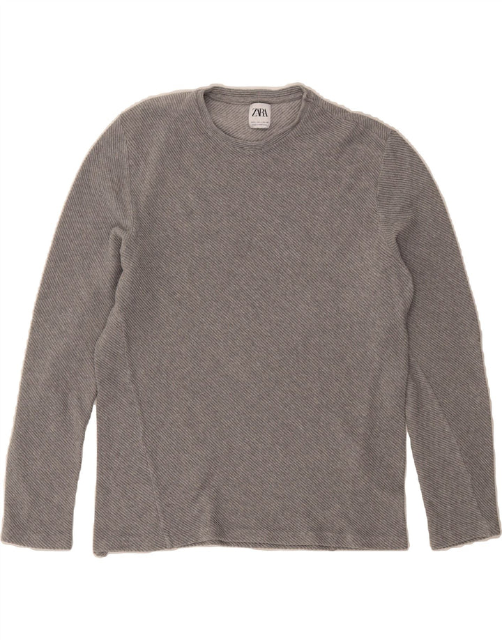 ZARA Womens Top Long Sleeve UK 16 Large Grey Cotton Vintage Zara and Second-Hand Zara from Messina Hembry 