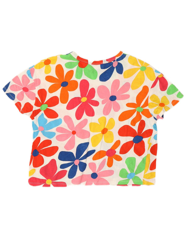 Zara Damen Crop Oversize T-Shirt Top UK 10 Small Mehrfarbig geblümt