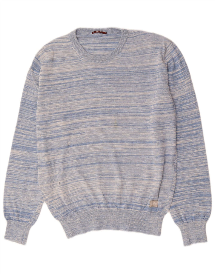 CARRERA Herren-Pullover mit Rundhalsausschnitt, mittelblau, gestreift, Baumwolle