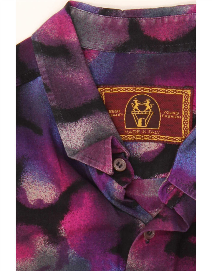 Vintage Herren-Kurzarmhemd mit abstraktem Muster, groß, Lila