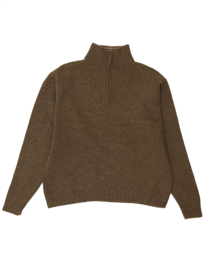 Slam Herren-Pullover mit Reißverschluss am Hals, XL, Khaki, Schurwolle