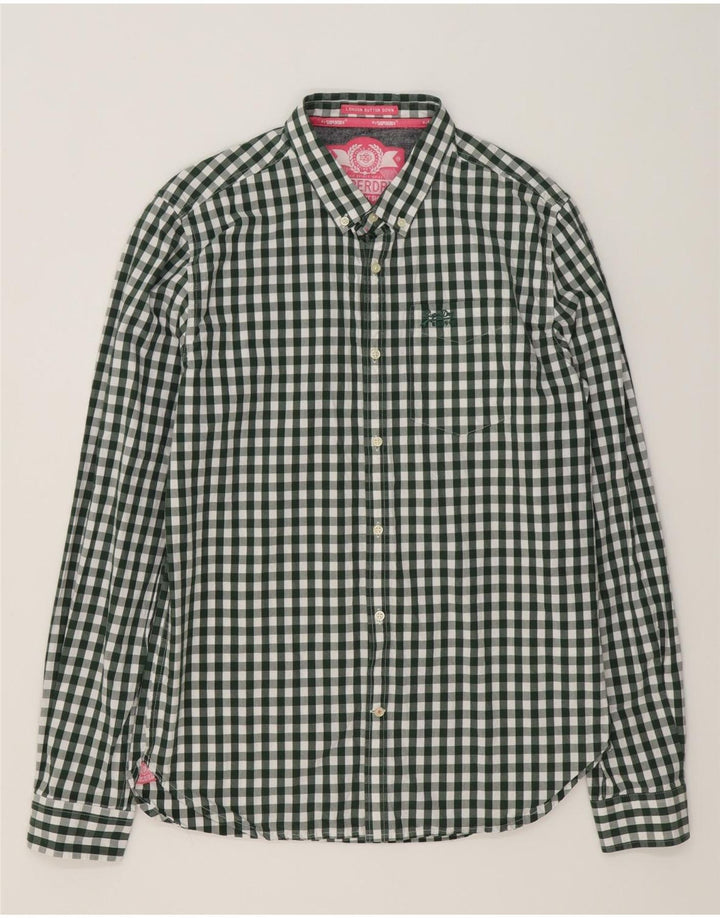 SUPERDRY Herrenhemd XL aus grüner Gingham-Baumwolle