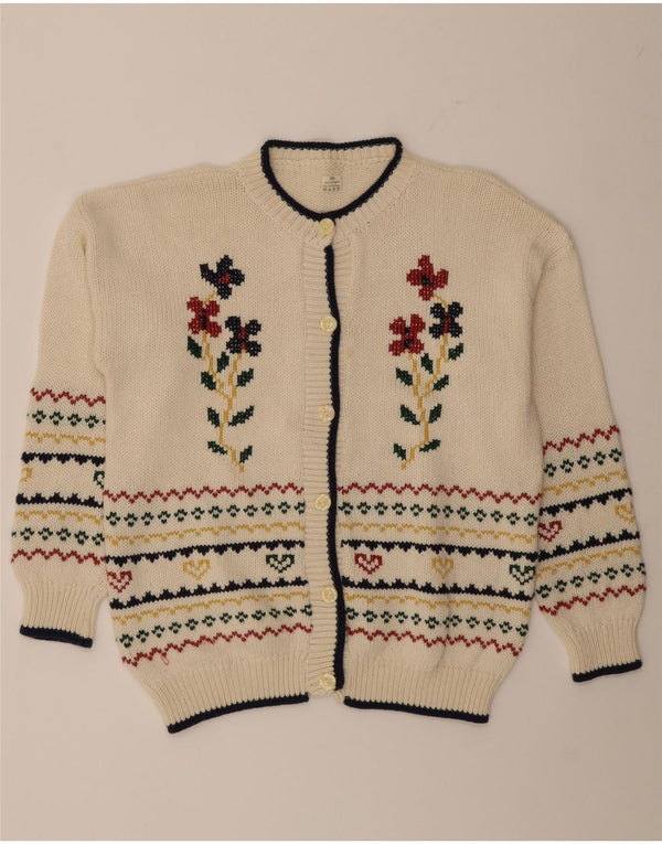 Vintage Damen Oversized Cardigan Pullover UK 18 XL Weiß geblümte Baumwolle