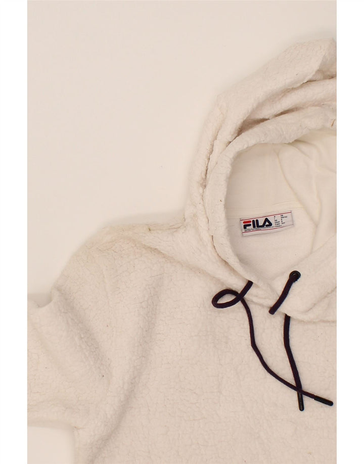 FILA Womens Hooded Fleece Jumper UK 10 Small White Polyester Vintage Fila and Second-Hand Fila from Messina Hembry 
