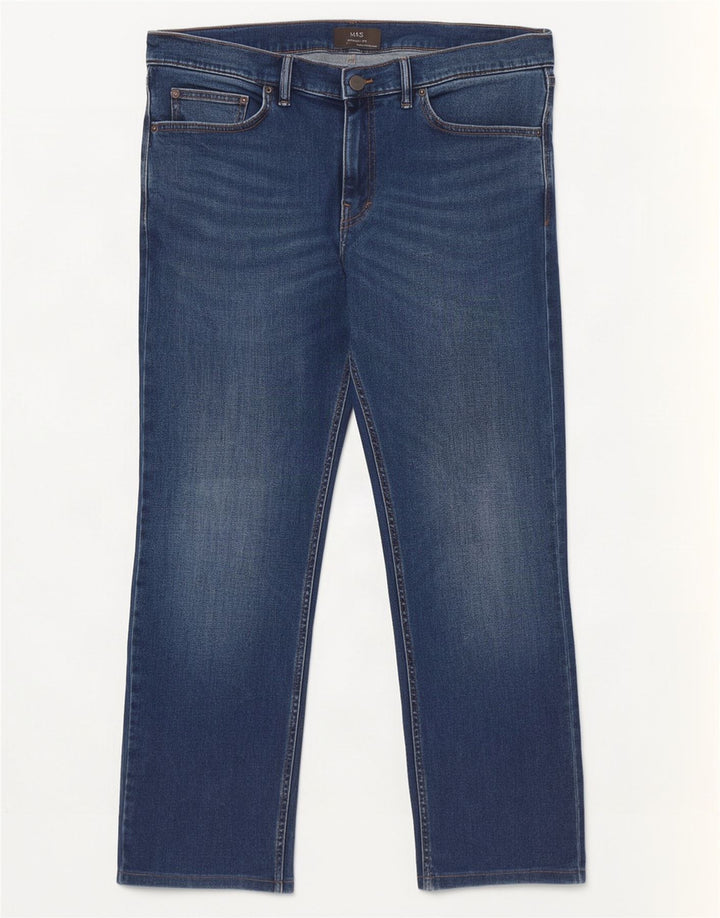 Marks & Spencer Herren Straight Jeans W40 L27 Blaue Baumwolle