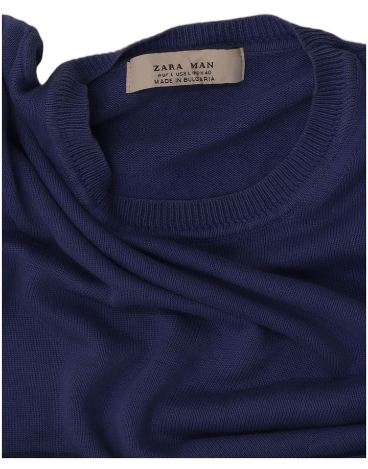 Zara Herren-Pullover mit Rundhalsausschnitt, Größe L, Blau