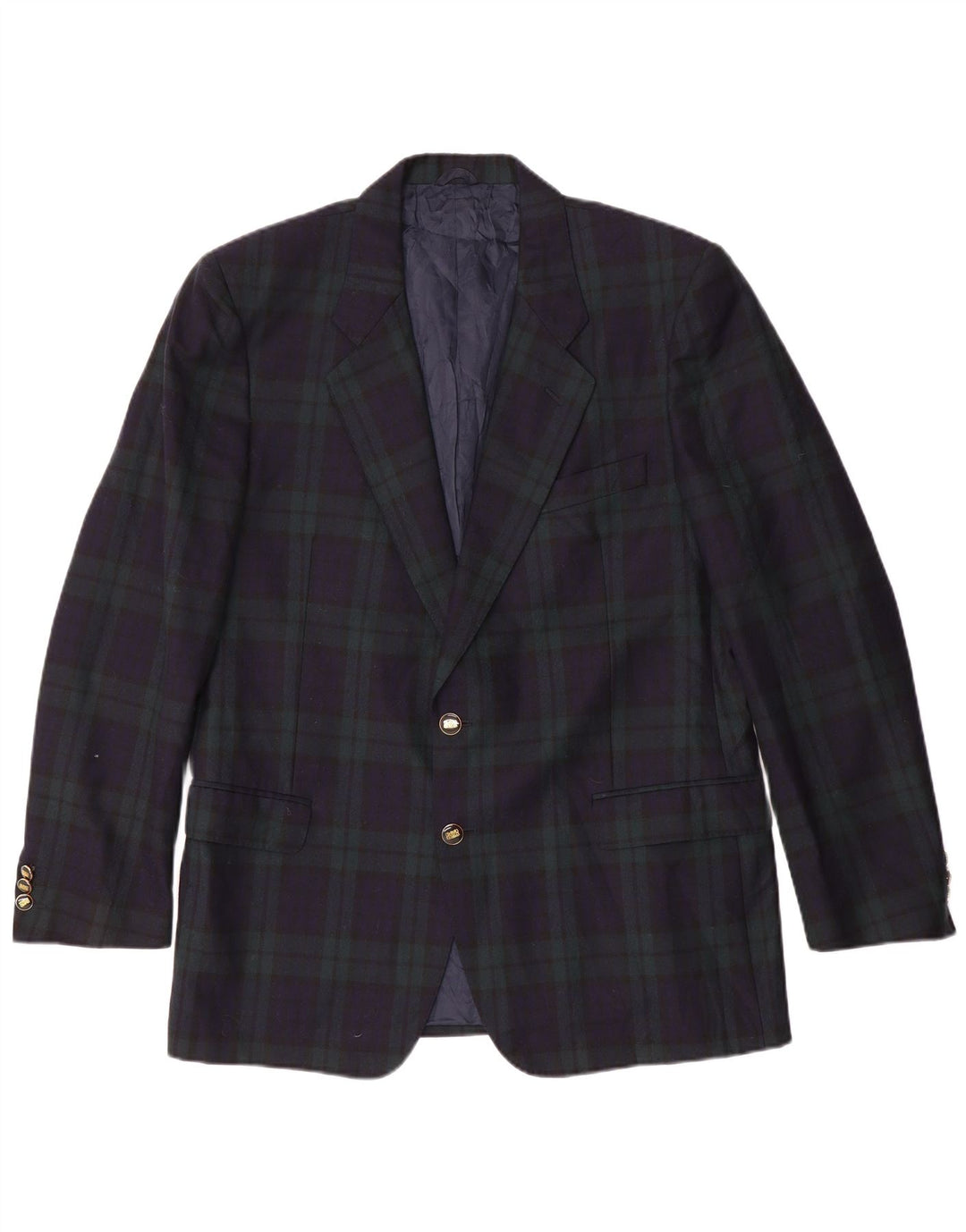 Vintage Herren 2-Knopf-Blazer-Jacke IT 54 2XL Marineblau karierte Wolle