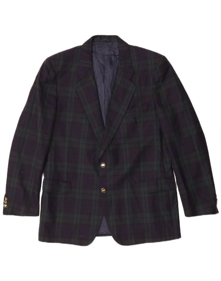 Vintage Herren 2-Knopf-Blazer-Jacke IT 54 2XL Marineblau karierte Wolle
