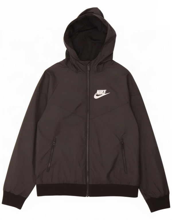 Nike Jungen-Regenjacke mit Kapuze, 10–11 Jahre, mittelgroßes schwarzes Polyester