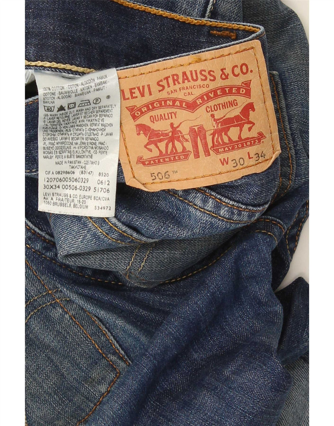 Levi's Herren 506 Straight Jeans W30 L34 Marineblaue Baumwolle