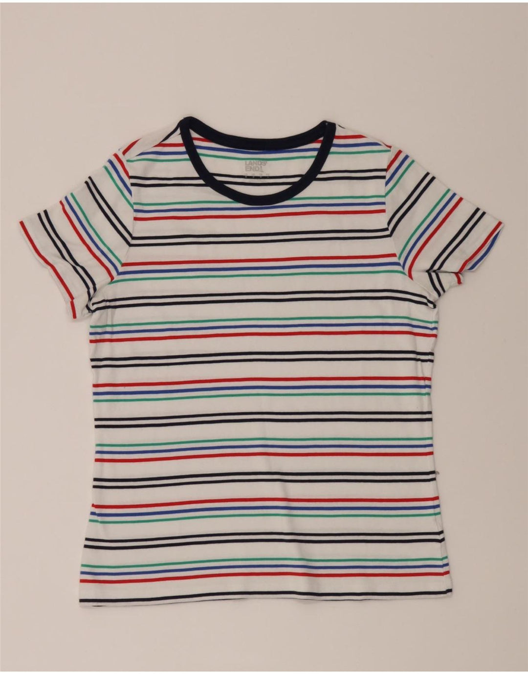 LANDS END Womens T-Shirt Top UK 12 Medium White Striped Cotton Vintage Lands End and Second-Hand Lands End from Messina Hembry 