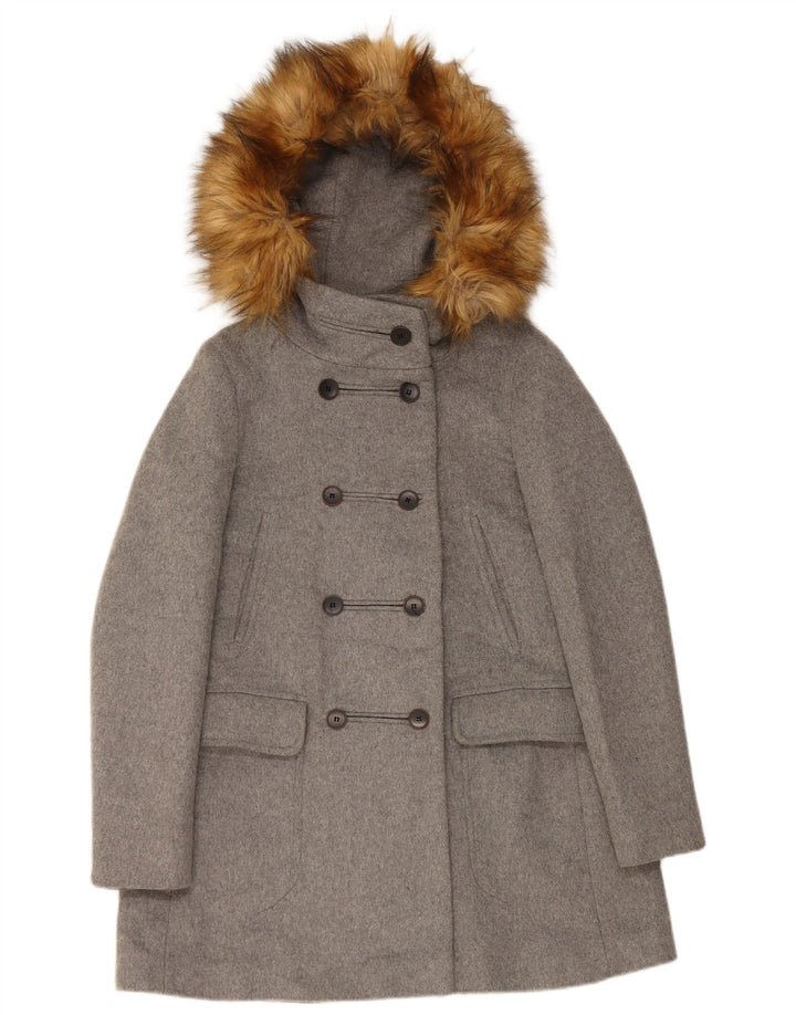 Zara Damen Kapuzen-Zweireihermantel UK 6 XS Grau