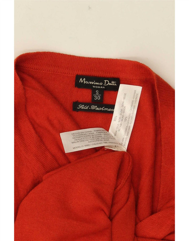 Massimo Dutti Damen-Pullover mit V-Ausschnitt, Gr. 10, Größe S, orangefarbene Seide