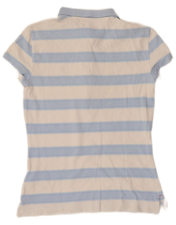 TOMMY HILFIGER Damen Slim Fit Poloshirt UK 6 XS blau gestreift Baumwolle