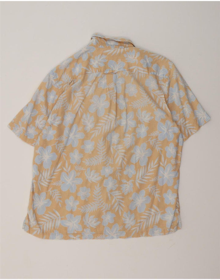 Gant Herren-Hemd, kurzärmelig, normale Passform, groß, beige, geblümtes Leinen