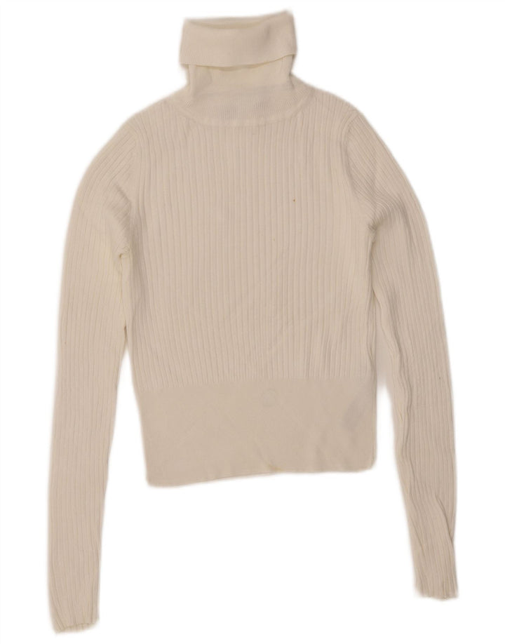 ZARA Damen Crop Rollkragenpullover Pullover UK 10 Small Weiße Viskose