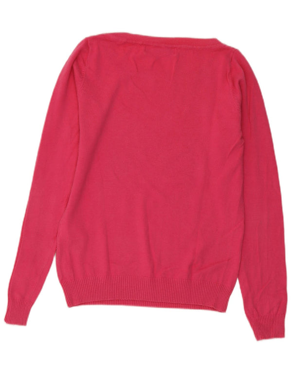 Zara Damen-Pullover mit U-Boot-Ausschnitt, UK 12, mittelrosa, Baumwolle