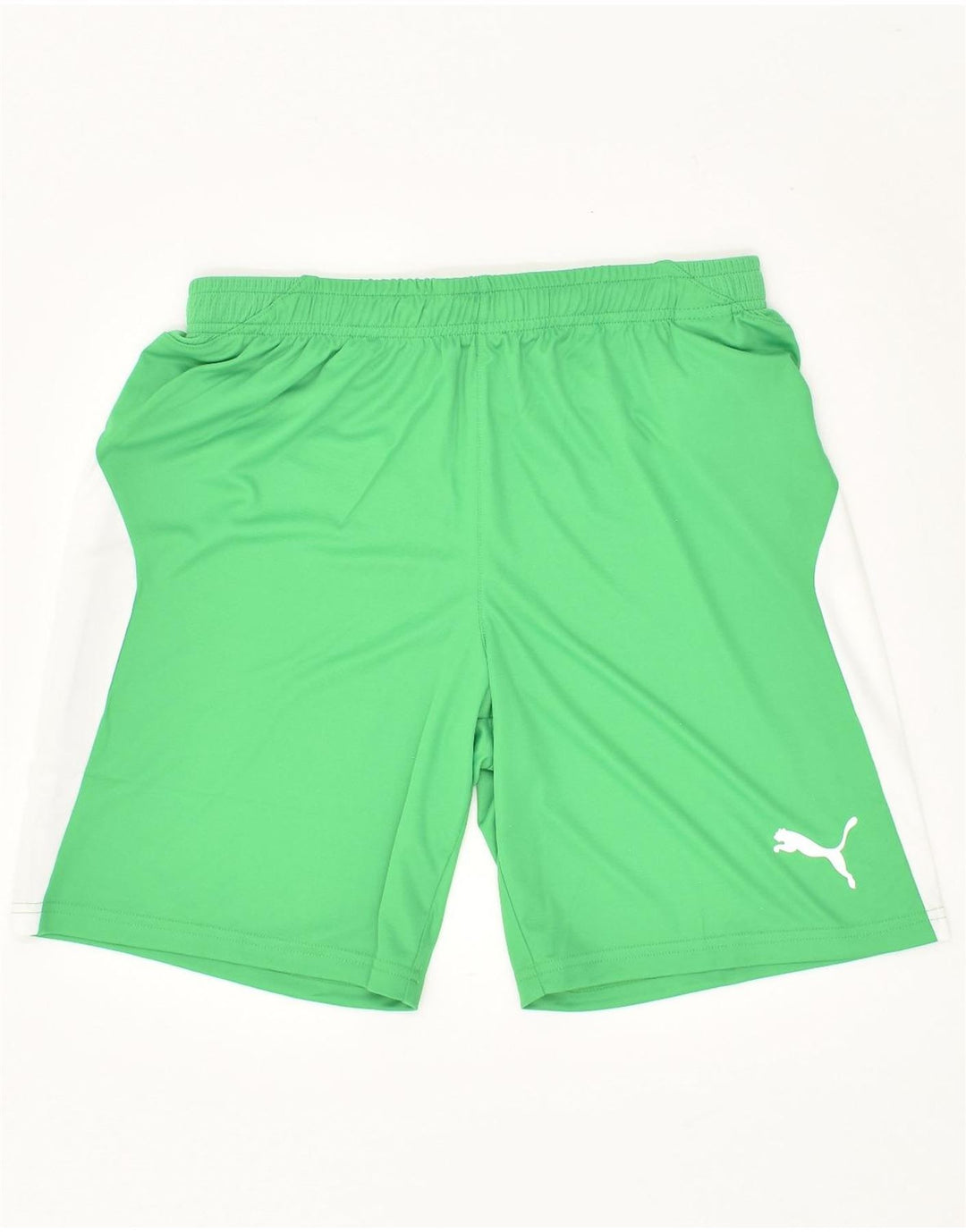 PUMA Mens Sport Shorts UK 8 Small Green Colourblock Polyester | Vintage Puma | Thrift | Second-Hand Puma | Used Clothing | Messina Hembry 