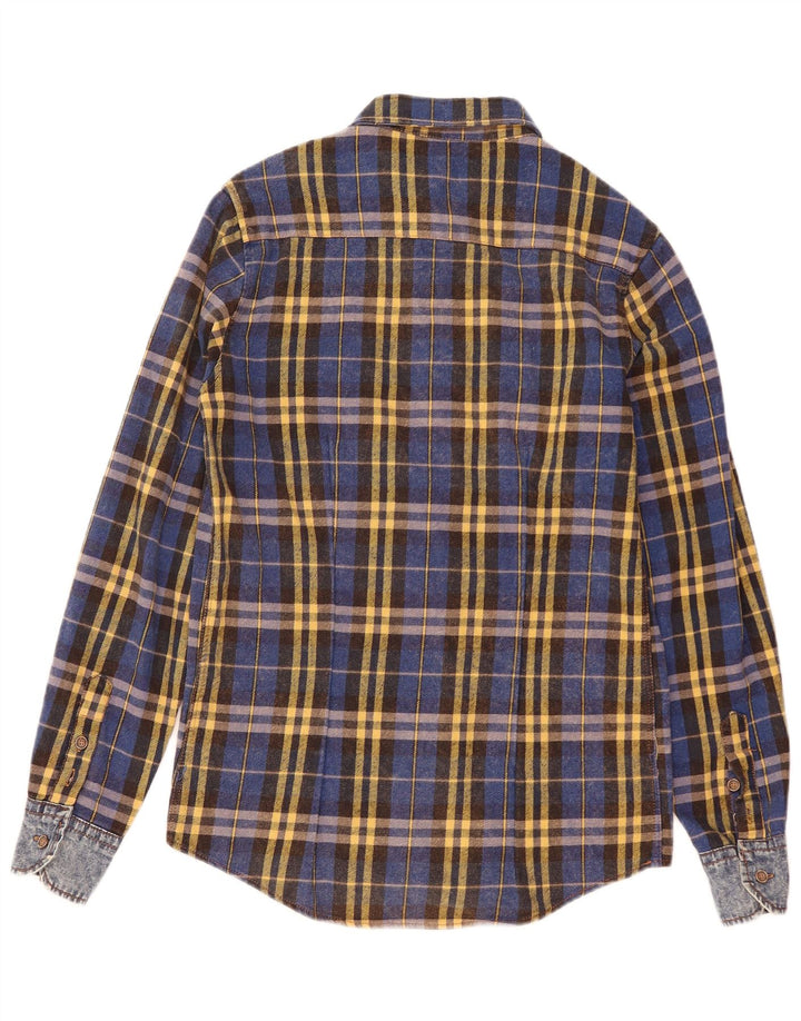 Vintage Herren Flanellhemd, klein, blau kariert, Baumwolle