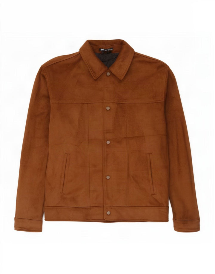 Zara Herren-Bomberjacke aus Wildlederimitat, UK 42, XL, Beige, Polyester