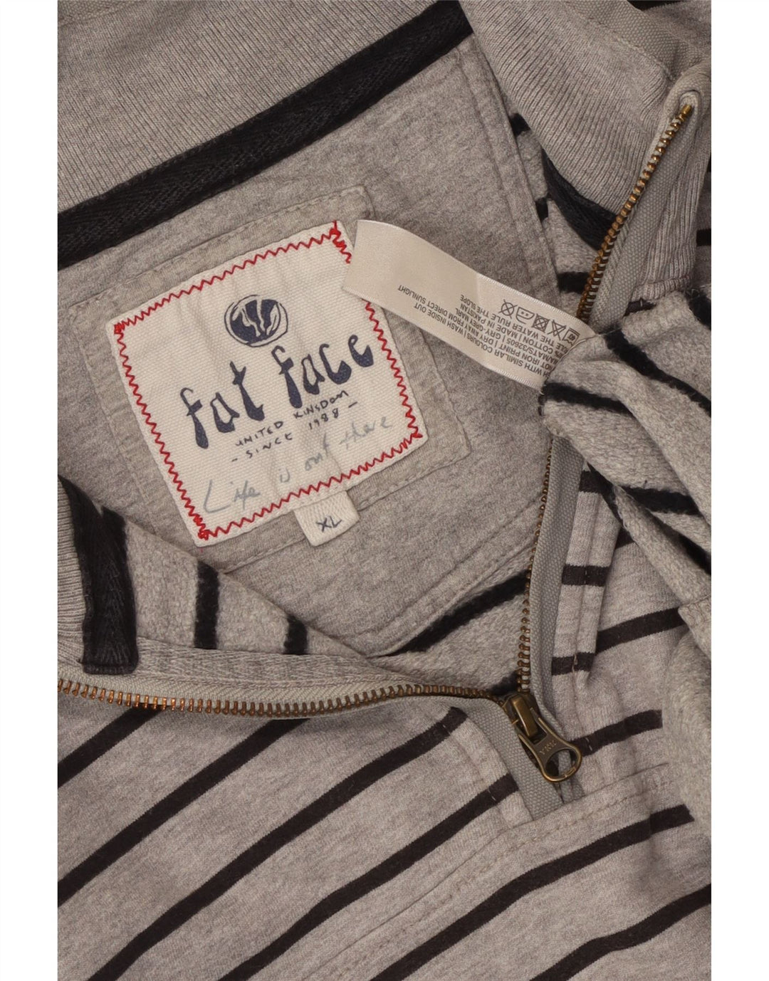 Fat Face Herren-Sweatshirt mit Reißverschluss am Hals, XL, grau gestreift, Baumwolle