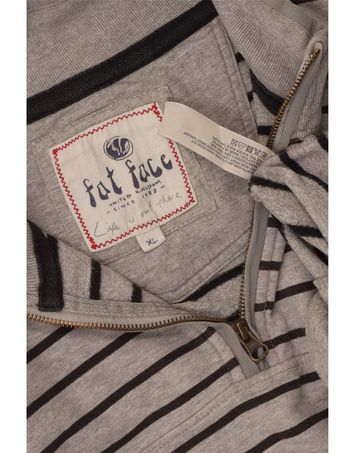 Fat Face Herren-Sweatshirt mit Reißverschluss am Hals, XL, grau gestreift, Baumwolle