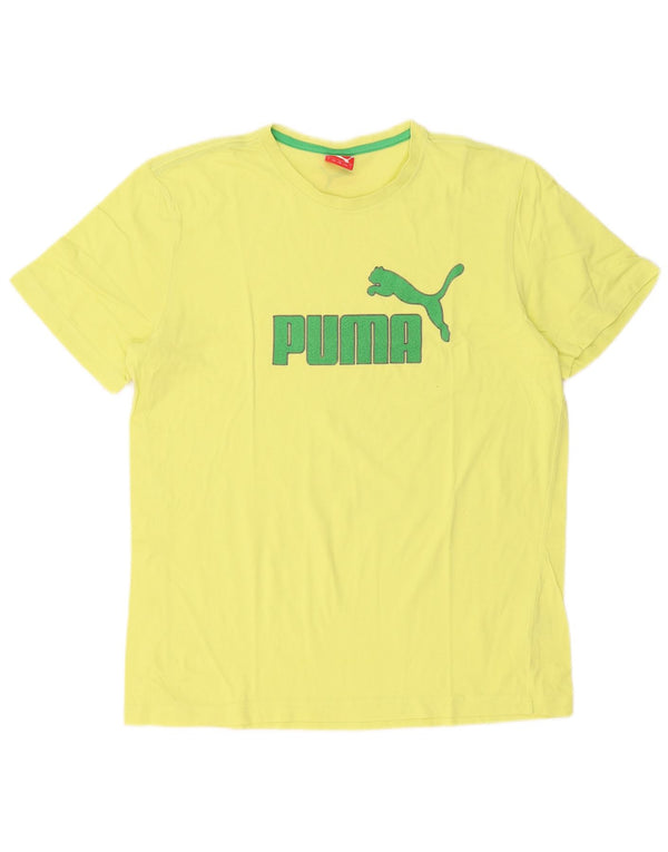 Puma Herren Grafik-T-Shirt-Oberteil, groß, gelbe Baumwolle
