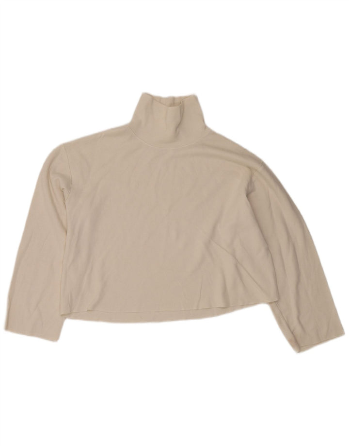 Zara Damen Übergroßes Crop Top Langarm UK 14 Mittelweiße Baumwolle