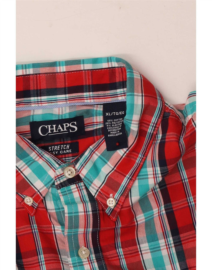 Chaps Herren-Stretch-Hemd mit normaler Passform, XL, rot, kariert, Baumwolle