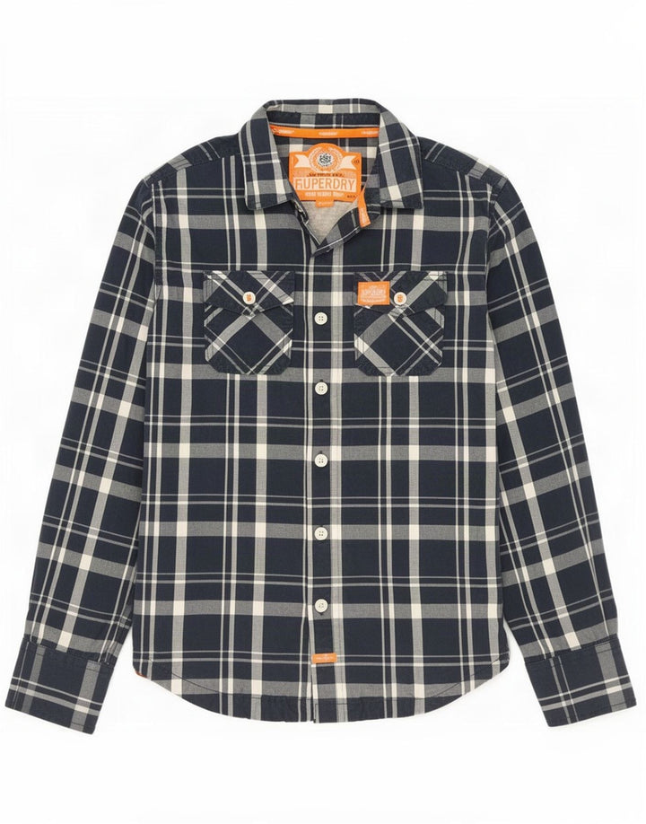 Superdry Herren-Hemd aus mittelblauer Baumwolle mit Karomuster in Marineblau