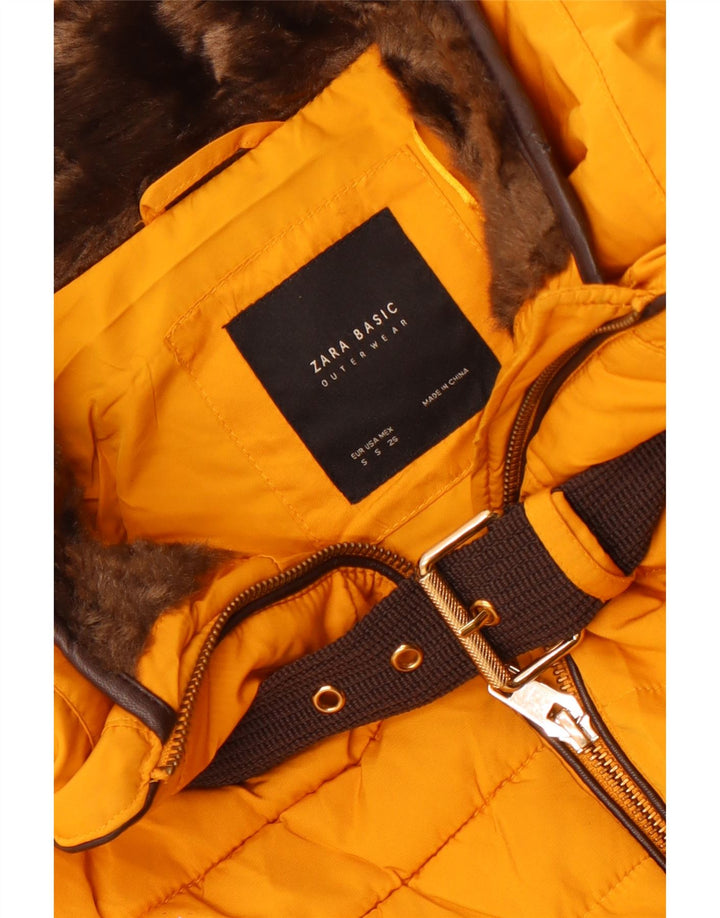 Zara Damen Crop Wattierte Jacke UK 10 Small Gelb