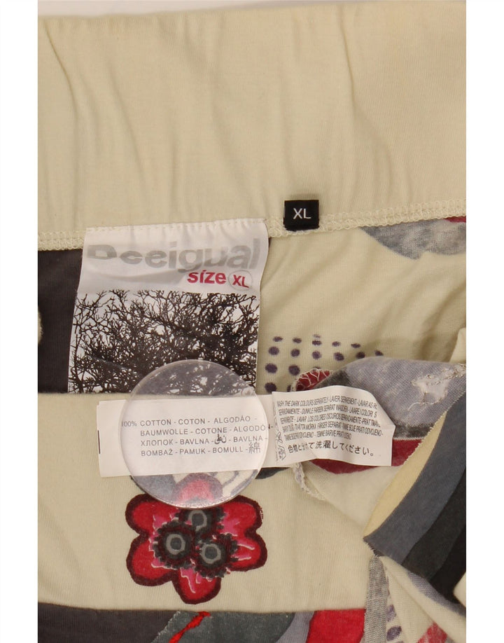 DESIGUAL Damen grafischer asymmetrischer Rock XL W32 Mehrfarbiges Blumenmuster