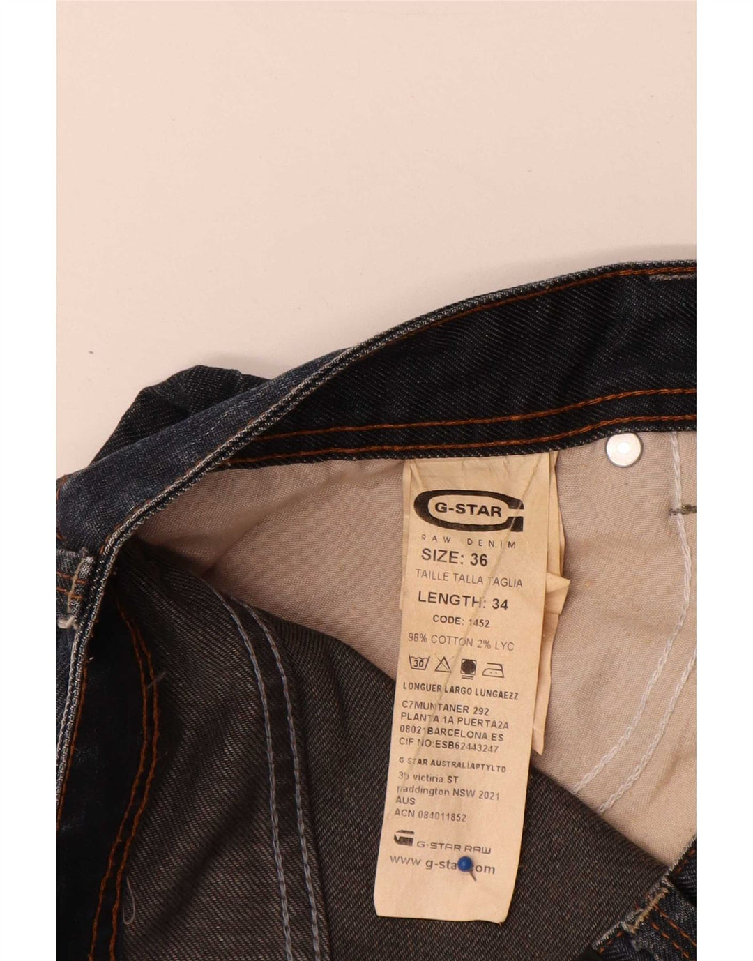 G-Star Mens Straight Jeans W36 L34 Navy Blue Cotton