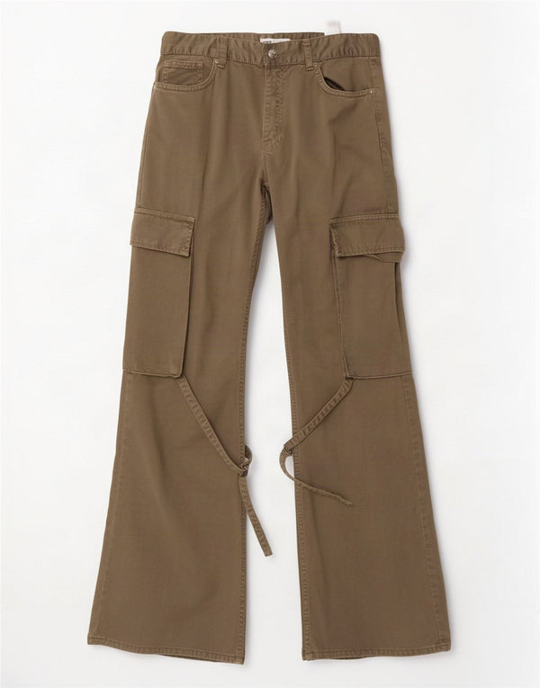 Zara Damen Flare Cargohose EU 38 Small W28 L32 Khaki Baumwolle