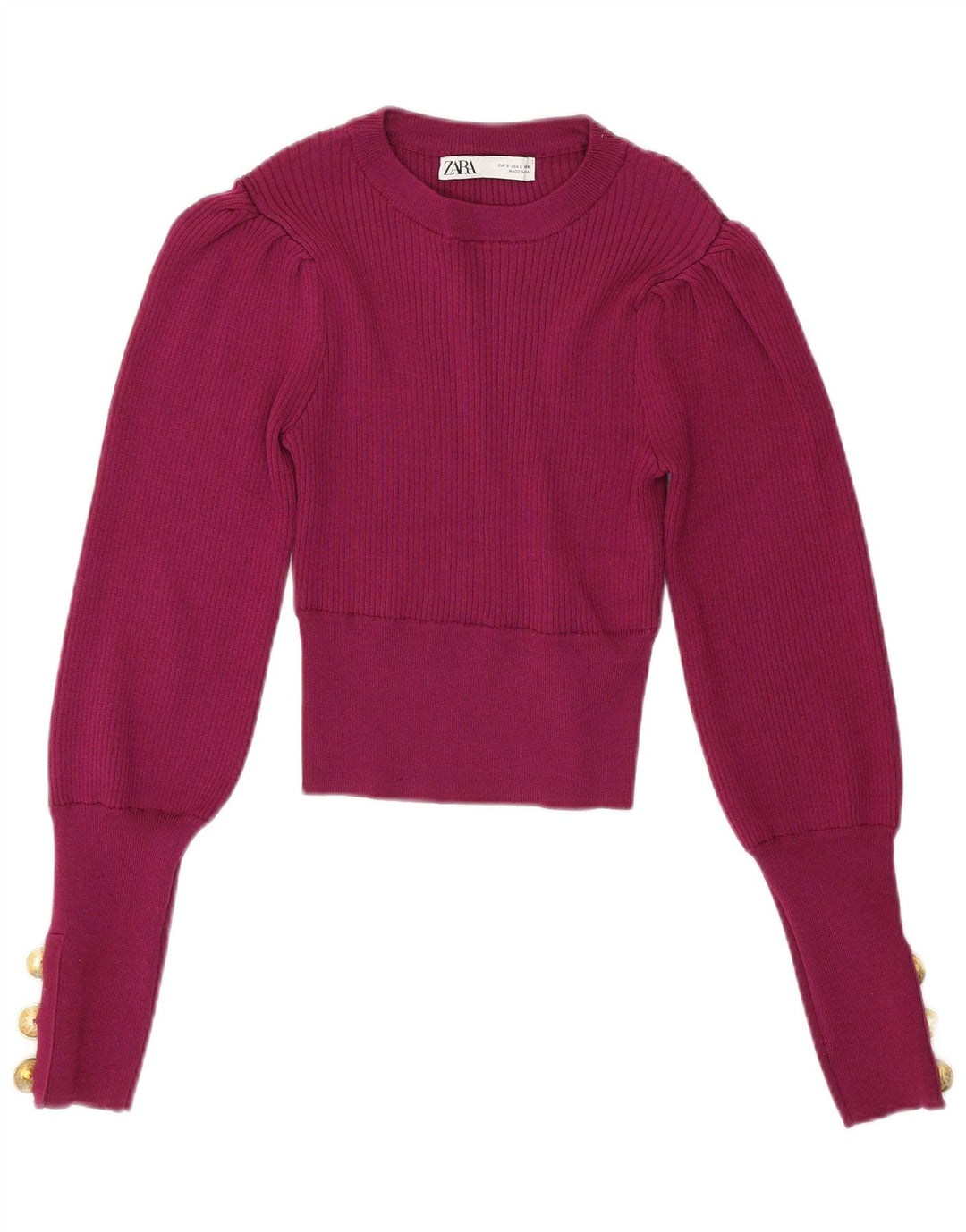 ZARA Damen Crop Crew Neck Pullover Pullover UK 10 Small Burgund Polyester
