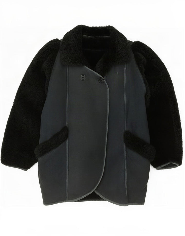 Conbipel Damen Übergroße Lammfelljacke IT 40 Small Grün Farbblock