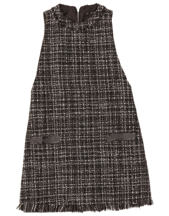 Zara Damen ärmelloses Etuikleid UK 6 XS Schwarz kariertes Acryl