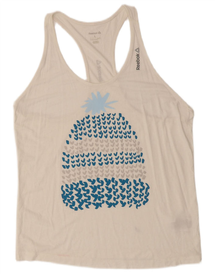 REEBOK Damen Graphic Vest Top UK 16/18 Large Weiß Modal