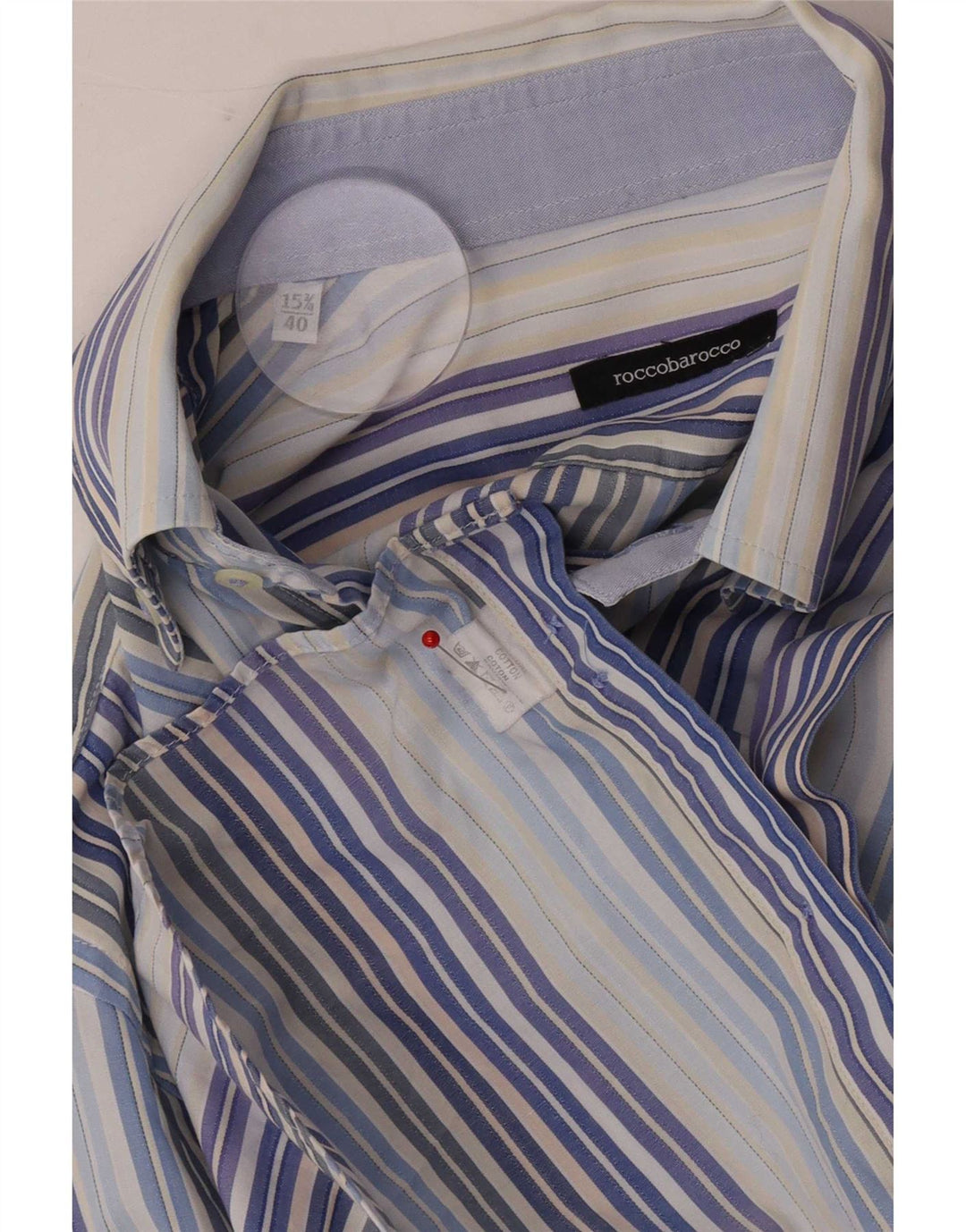 Roccobarocco Herrenhemd Größe 40 15 3/4 mittelblau gestreifte Baumwolle