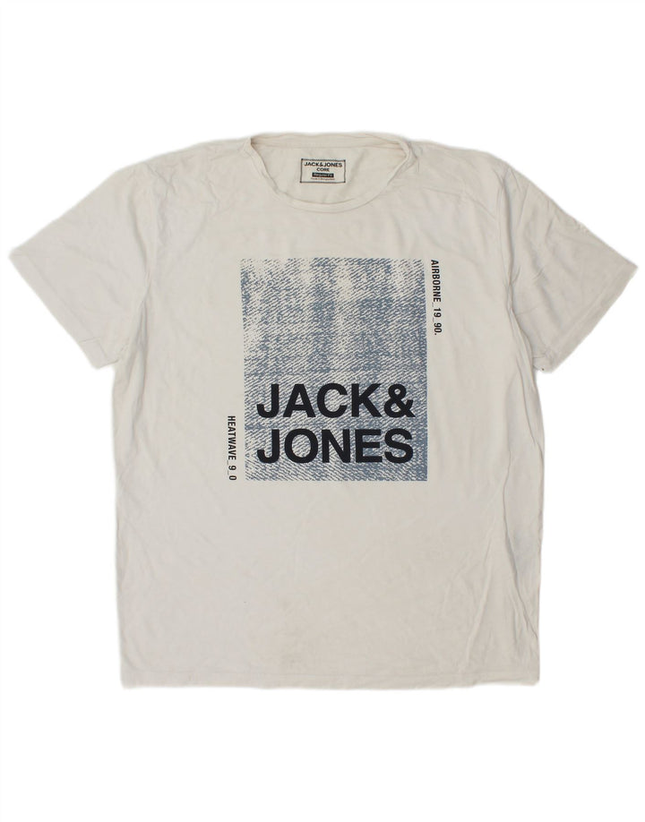 JACK & JONES Herren-T-Shirt mit normaler Passform, Grafik, XL, weiße Baumwolle