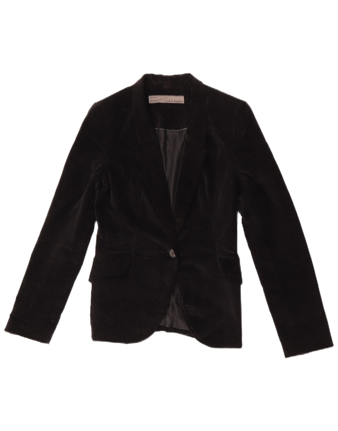 Zara Damen 1-Knopf-Samt-Blazerjacke UK 6 XS Schwarz