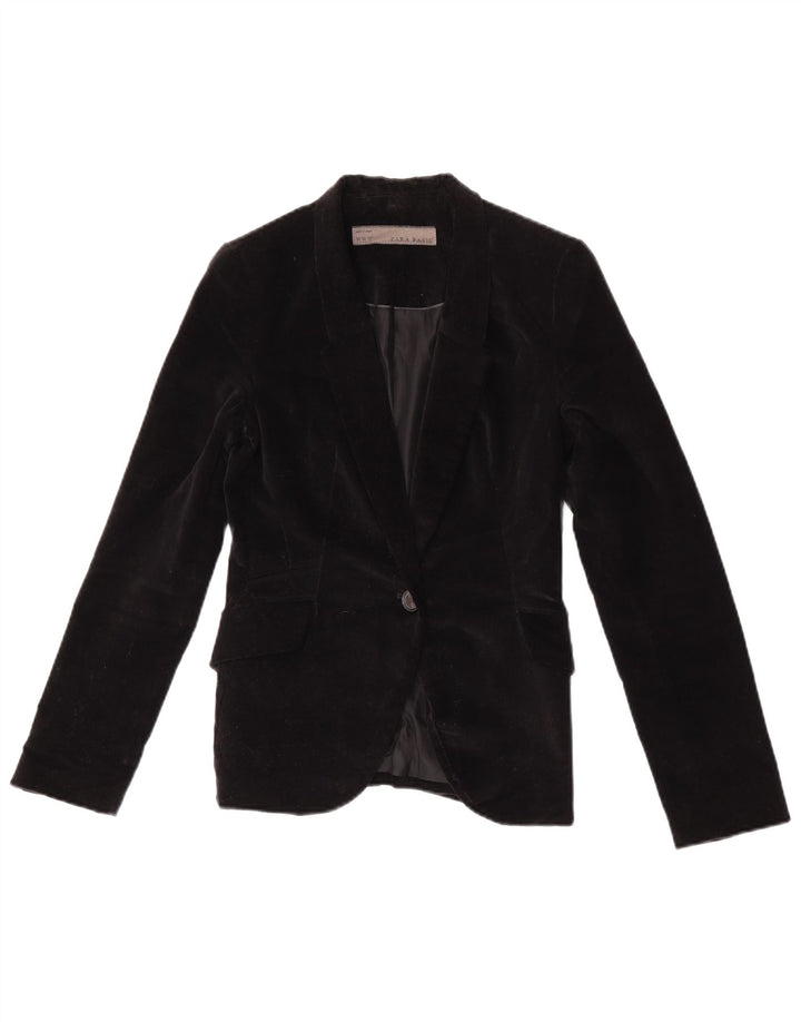 Zara Damen 1-Knopf-Samt-Blazerjacke UK 6 XS Schwarz
