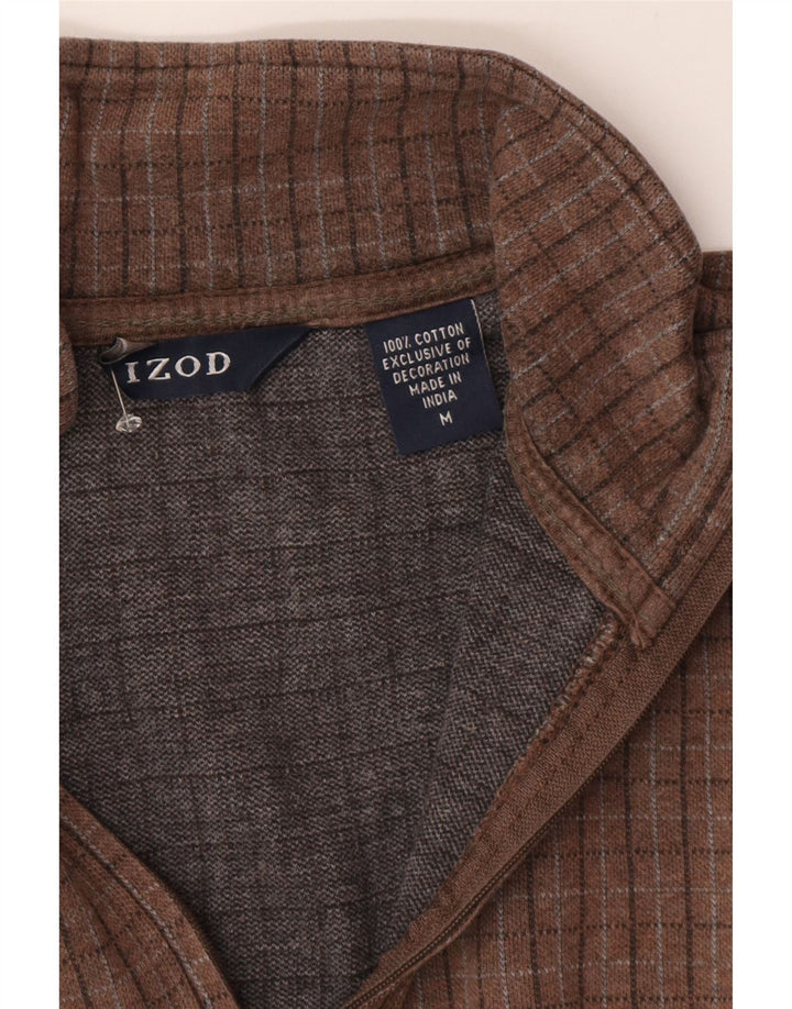 Izod Herren-Sweatshirt mit Reißverschluss am Hals, mittelbraun karierte Baumwolle